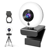 Auto Focus Webcam with Ring Light & Tripod & Microphone Adjustable Brightness,USB Computer Webcam for PC Video Conference/Call/Teaching/Game,Laptop